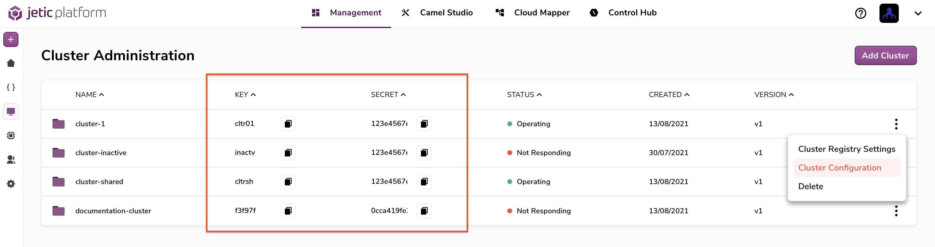cluster-key-and-secret